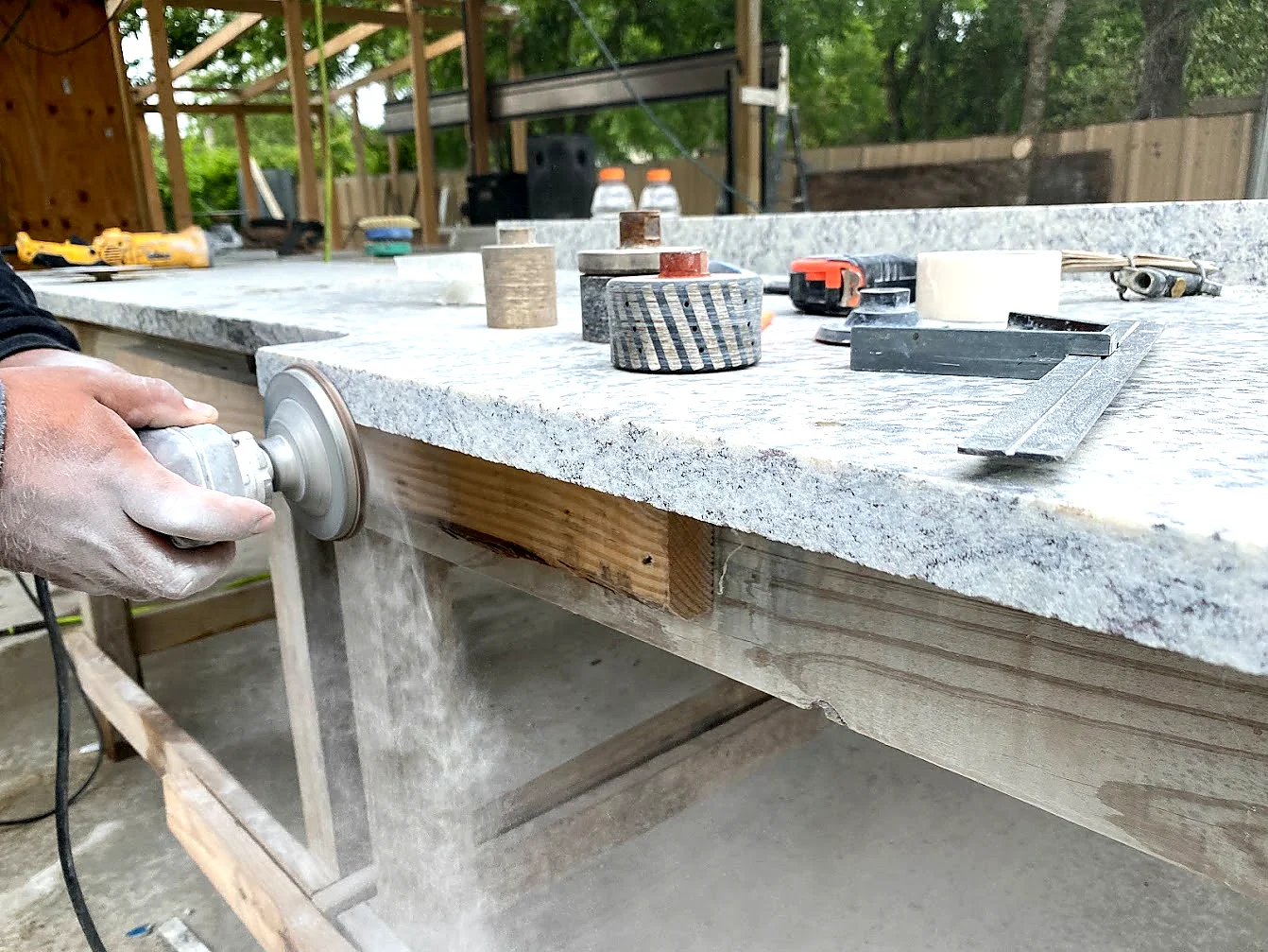 Polishing and loading granite